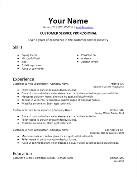 Specific Industry Skills Resume Template