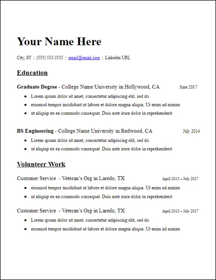 no experience education grad school resume template